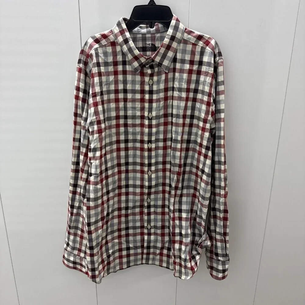 The North Face Shirt Mens Large Red White Black Gray Plaid Long Sleeve Button Up